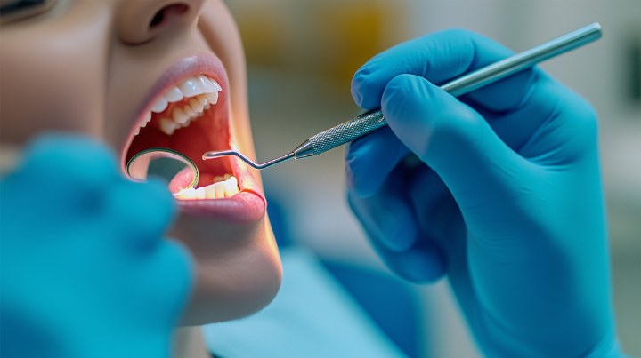 歯周病で顎が痛いため歯科医院を受診する女性