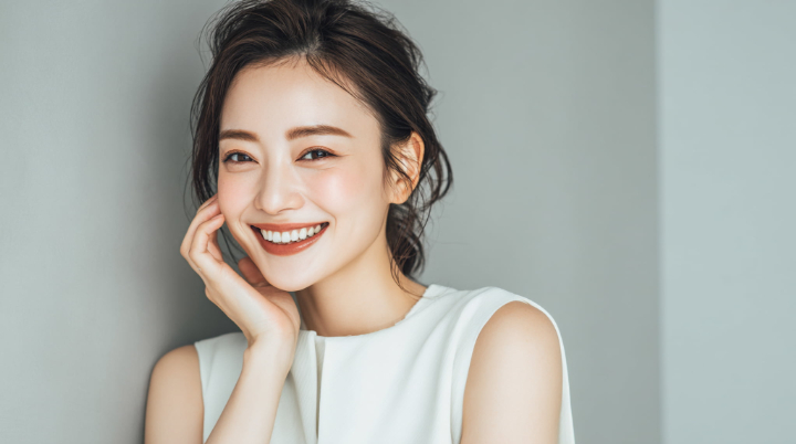 ホワイトニングをした白い歯に満足気な女性