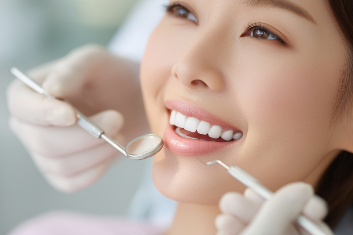 歯科医院でクリーニングを受ける女性